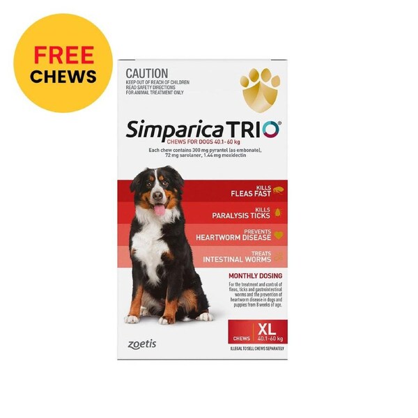 Simparica Trio For Extra large Dogs 40.1-60kg (Red) 6 Chews + 1 Free
