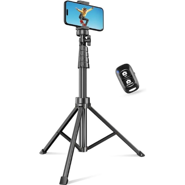 62" Selfie Stick,4 in 1 Professional Selfie Stick Tripod with Wireless Remote and Phone Holder, Phone Tripod with 1/4 Screw Compatible with iPhone Android Phone, Camera