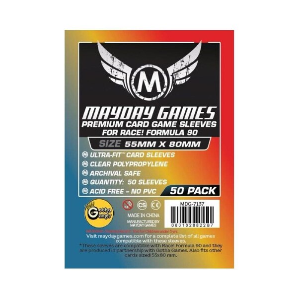 50pc Mayday 55x80mm Premium Race! Formula 90 Card Sleeves Case/Guard Protector