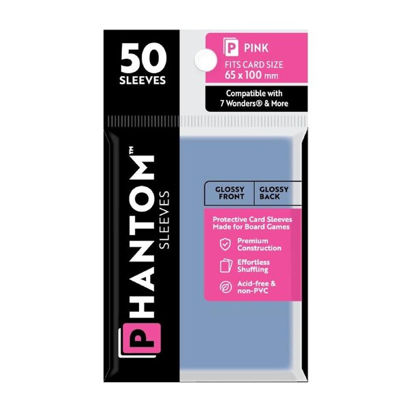 50pc Phantom Sleeves 65x100mm Game Card Case/Guard Protector Pink Gloss/Gloss