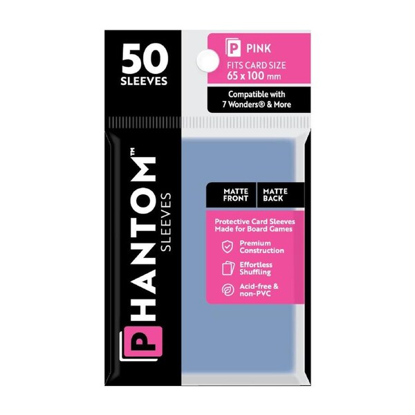 50pc Phantom Sleeves 65x100mm Game Card Case/Guard Protector Pink Matte/Matte