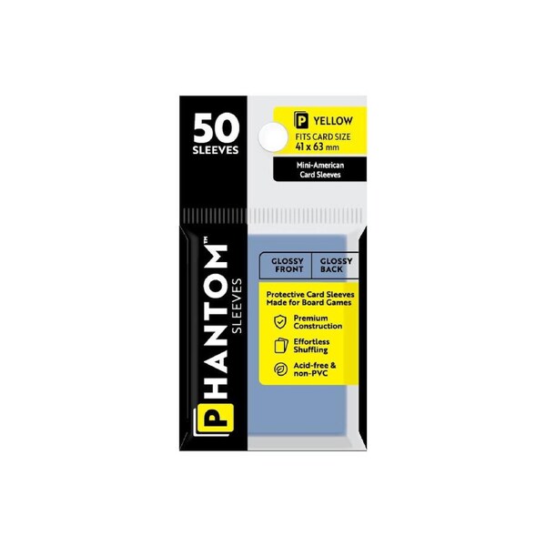 50pc Phantom Sleeves 41x63mm Game Card Case/Guard Protector Yellow Gloss/Gloss