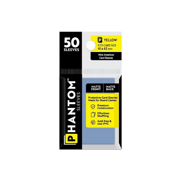 50pc Phantom Sleeves 41x63mm Game Card Case/Guard Protector Yellow Matte/Matte