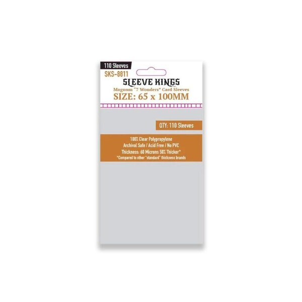 55pc Sleeve Kings 65x100mm Board Game Card Sleeves 7 Wonders Case Protector