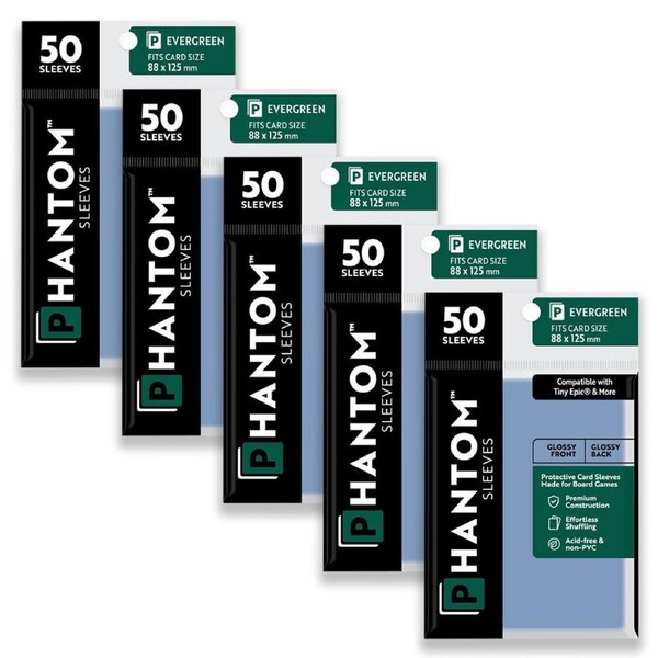 5x 50pc Phantom Sleeves 88x125mm Game Card Case Protector Evergreen Gloss/Gloss