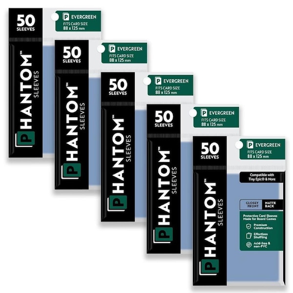 5x 50pc Phantom Sleeves 88x125mm Game Card Case Protector Evergreen Gloss/Matte