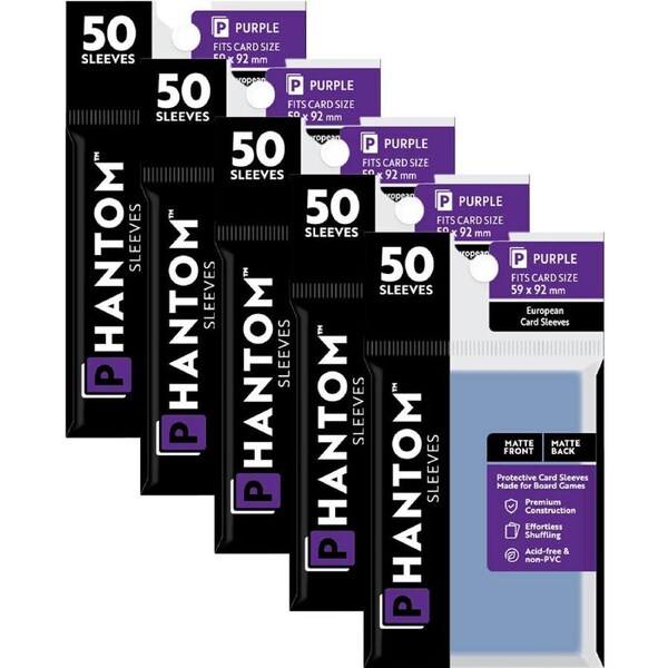 5x 50pc Phantom Sleeves 59x92mm Game Card Case Protector Purple Matte/Matte