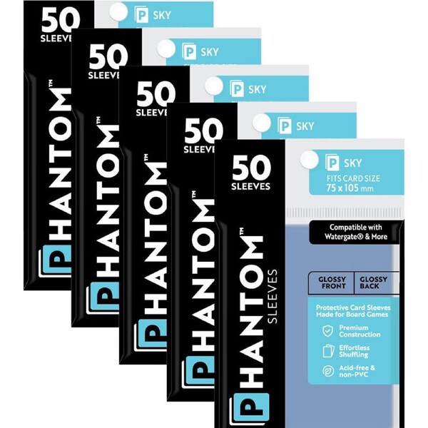 5x 50pc Phantom Sleeves 75x105mm Game Card Case/Guard Protector Sky Gloss/Gloss
