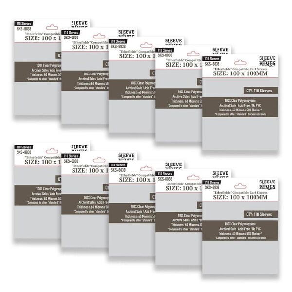 10x 110pc Sleeve Kings 100x100mm Board Game Card Sleeves Etherfields Compatible