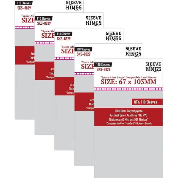 5x 110pc Sleeve Kings 67x103mm Game Card Sleeves Space Alert Large Compatible