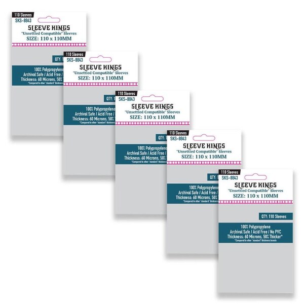 5x 110pc Sleeve Kings 110x110mm Board Game Card Sleeves Unsettled Compatible