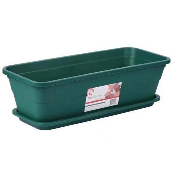 2 x Plastic Garden Planter Pots Flower Plants Growers Pots Tray W/Saucer Green