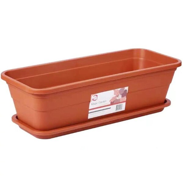 2 x Plastic Garden Planter Pots Flower Plants Grow Pots Tray W/Saucer Terracotta