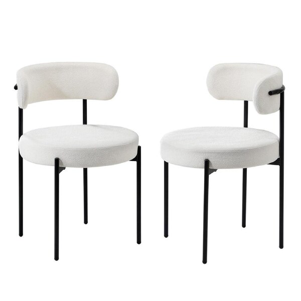 Oikiture 2x Dining Chair Round Boucle Kitchen Lounge Seats Backrest White