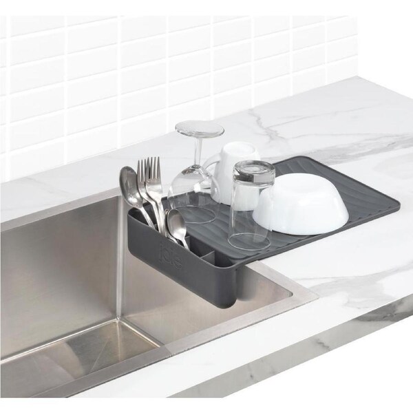Joie Silicone Drying Mat Dish Draining Drainer Tray Station 24.5x9x8.5cm in Grey