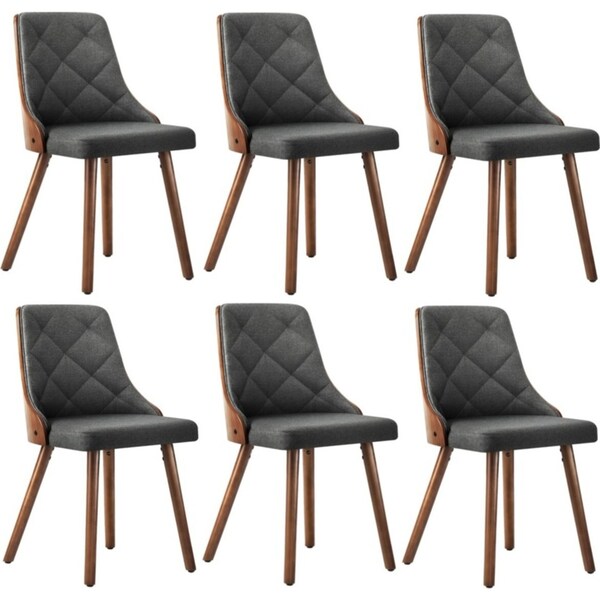 Oikiture Dining Chairs Wooden Chair Kitchen Cafe Faux Linen fabric Padded Seatx6