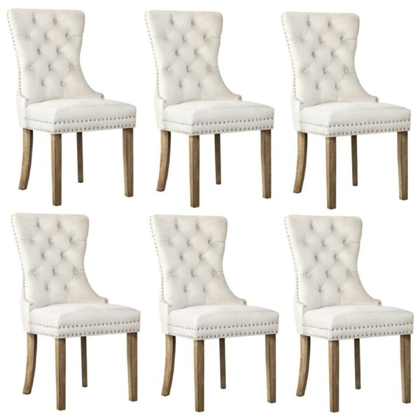 Oikiture 6x Velvet Dining Chairs Upholstered French Provincial Tufted Beige