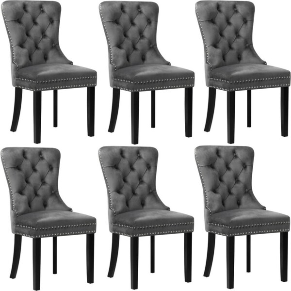 Oikiture 6x Velvet Dining Chairs Upholstered French Provincial Tufted Grey