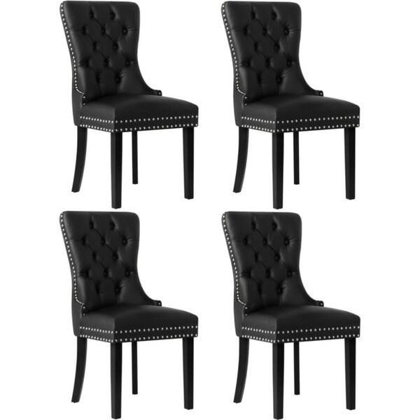 Oikiture 4x Dining Chairs Upholstered French Provincial Tufted PU Leather Black