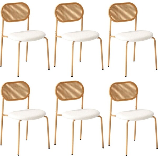 Oikiture 6PCS Dining Chair Accent Chairs Rattan Furniture Sherpa White