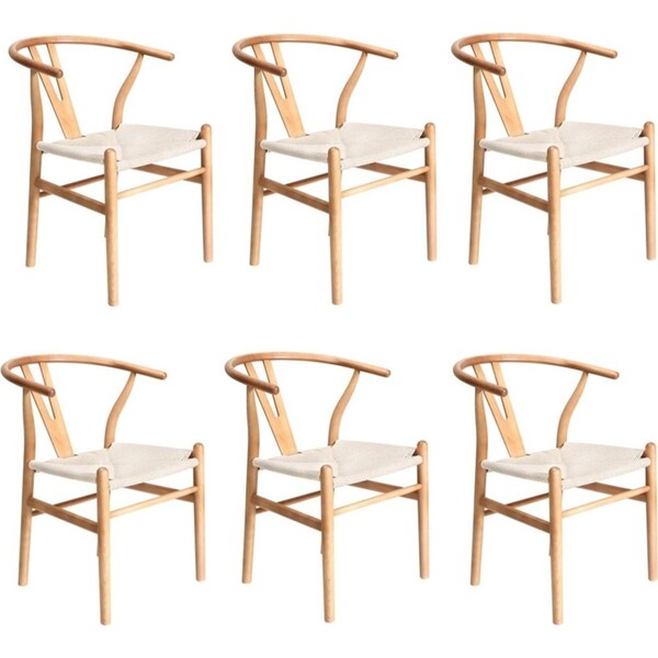 Oikiture 6x Dining Chair Wooden Hans Wegner Chair Wishbone Cafe Lounge Seat
