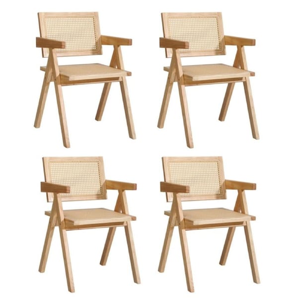 Oikiture 4x Dining Chairs Rattan Chair Wooden Accent Chair Natural
