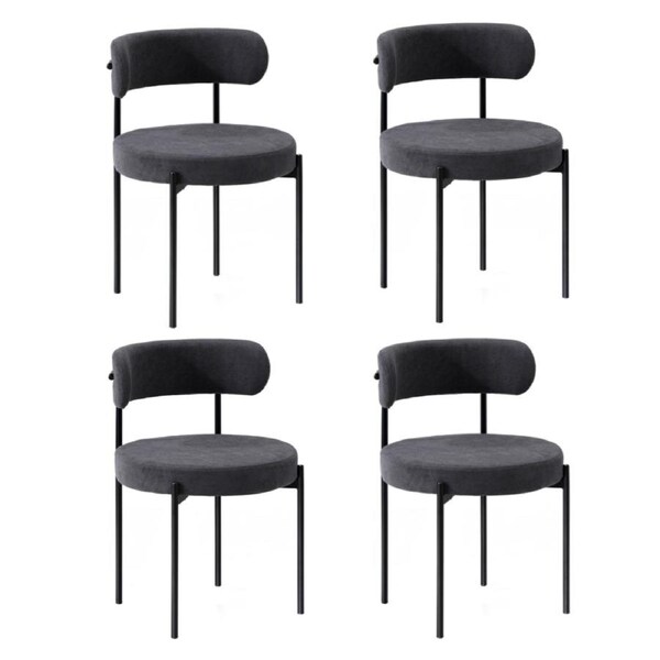 Oikiture 4x Dining Chair Round Boucle Kitchen Lounge Seats Backrest Dark Grey