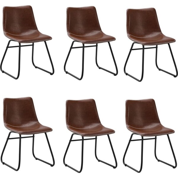 Oikiture 6x Dining Chairs Kitchen Chair Lounge Retro Padded Seat PU Brown