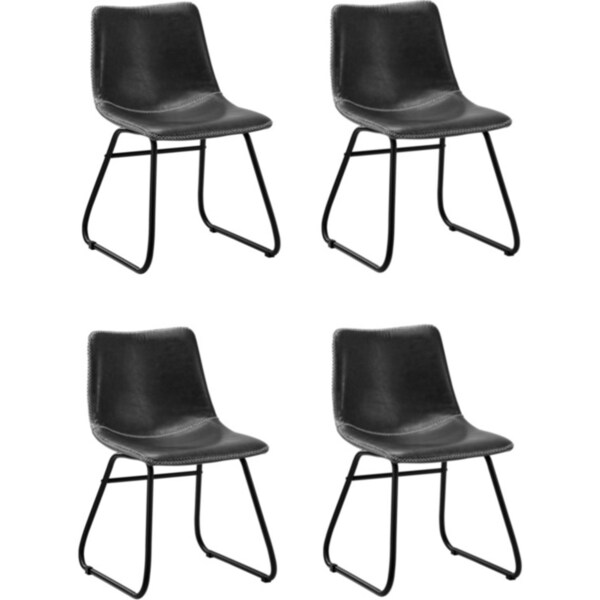 Oikiture 4x Dining Chairs Kitchen Chair Lounge Retro Padded Seat PU Grey