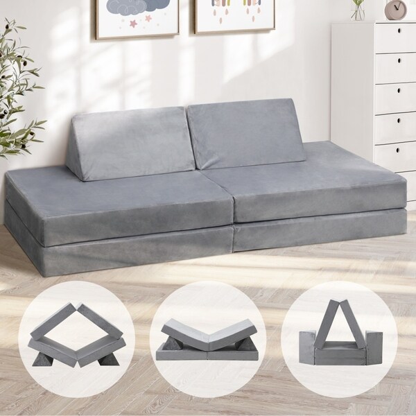 Oikiture Sofa Bed Kids Fort 170CM Kid Play Couch Modular Lounge Velvet Grey