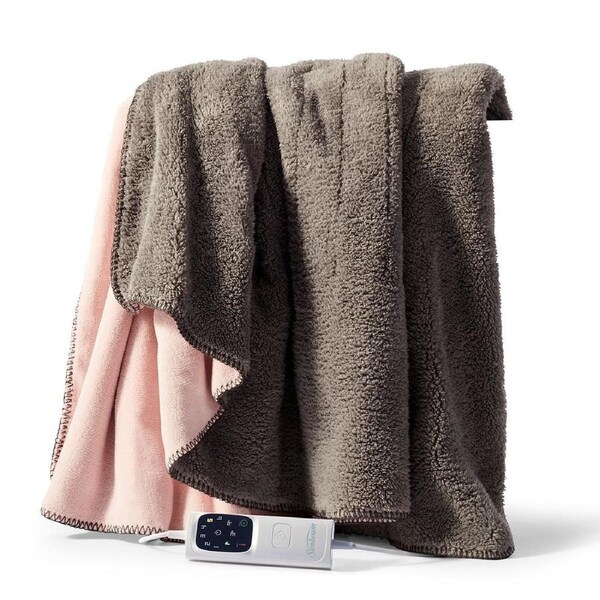 Sunbeam Feel Perfect Reversible Micro Fleece & Sherpa Fleece Heated Throw Blanket TRF4000