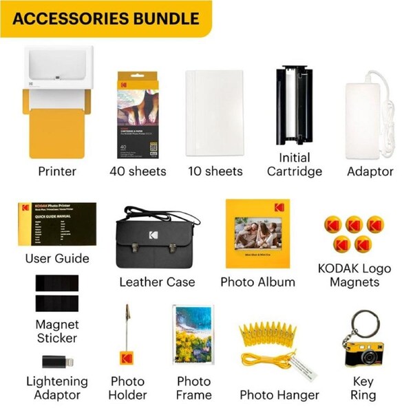 Kodak Dock Plus Instant Photo Printer Cartridge + Accessories Bundle - Yellow