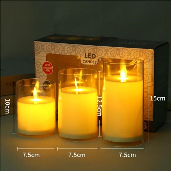 LED Electronic Glass Candle 3 candle set B025