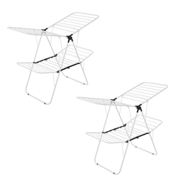 2PK Box Sweden 2 Tier Foldable Flat Laundry Clothes Hang Storage Airer 32 Rails