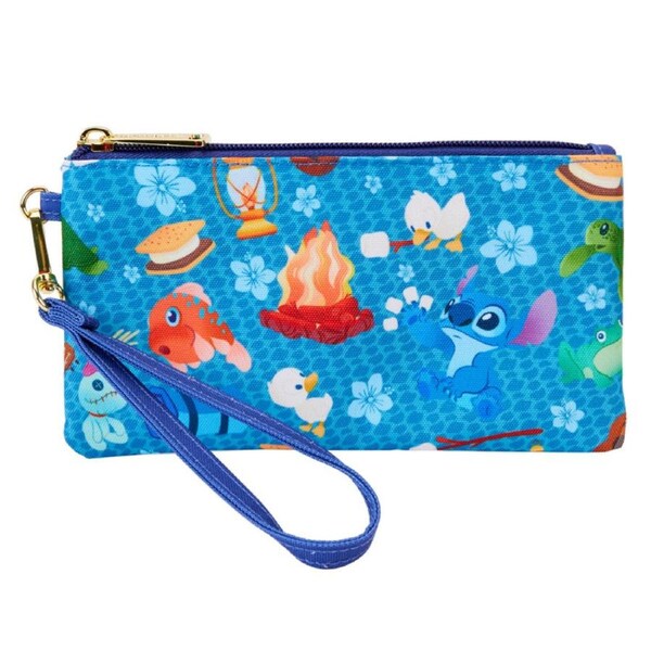 Loungefly Lilo and Stitch Camping Cuties All-Over-Print Nylon Wristlet