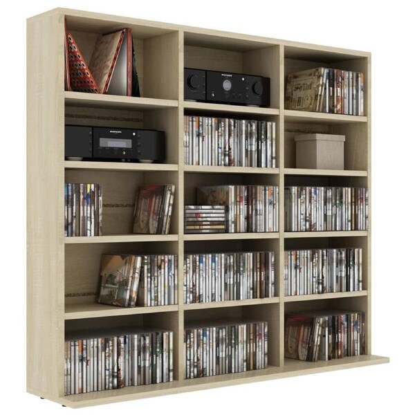 CD DVD Storage Cabinet Stand Organiser Display Bookshelf Rack Shelves Sonoma Oak