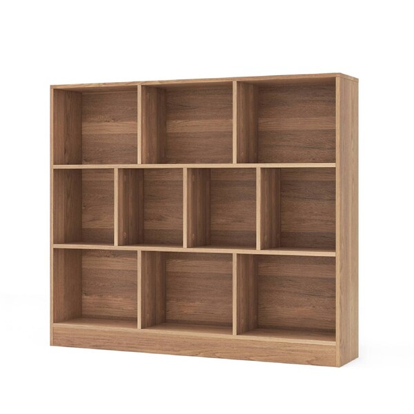Costway 3-Tier Open Storage 10-Cube Bookshelf Storage Wooden Display Shelf Natural