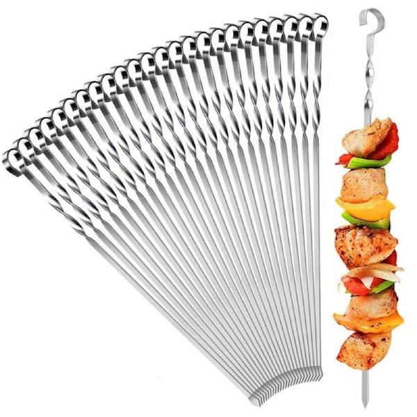 20X Metal BBQ Flat Skewers Stainless Steel Barbecue Kebab Stick Needle Tools