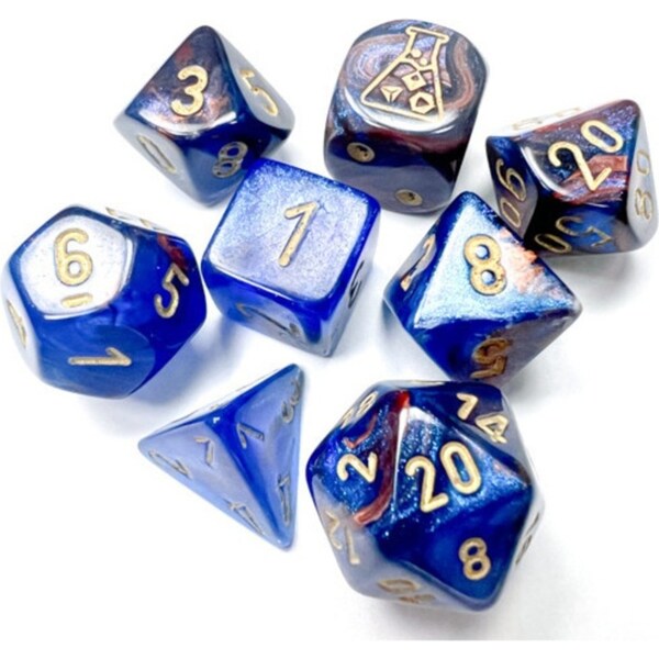Chessex Lustrous 7+1 Polyhedral Lab Gaming Dice Set Azurite w/ Gold Numbers
