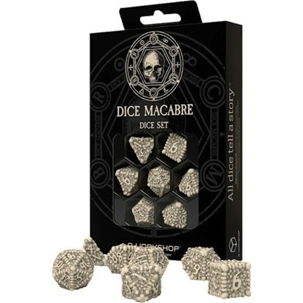 7pc Q-Workshop Macabre Resin Gaming Skull Roleplay Game Dice Set Beige/Brown