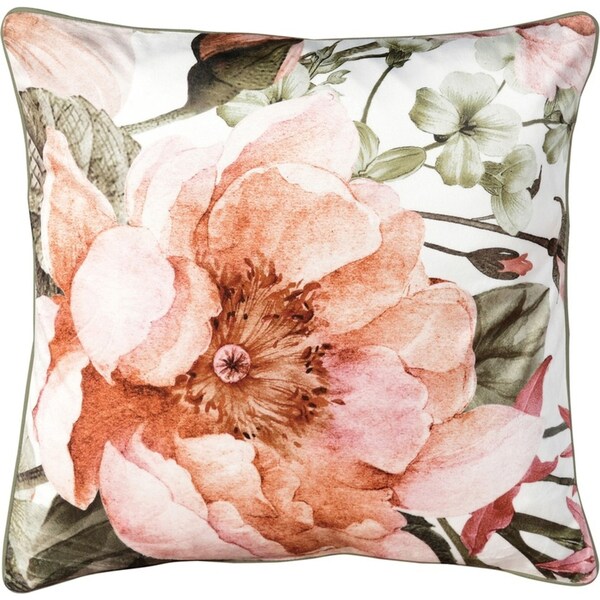 Bianca Eliana Square White Velvet Decorative w/ Floral Design Cushion 43cm