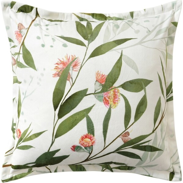 Bianca Corymbia Square White Velvet Decorative Floral Design Cushion 43cm