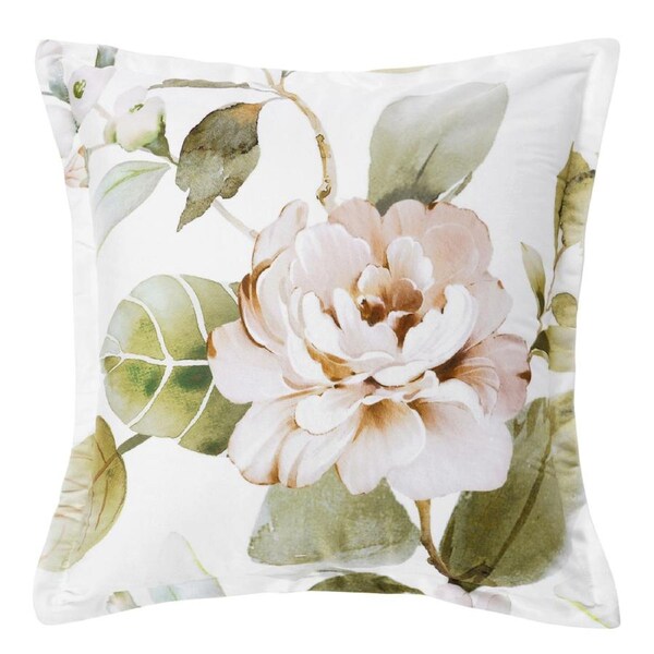 Bianca Rosalia Square White Velvet Decorative Floral Inspired Cushion 43cm