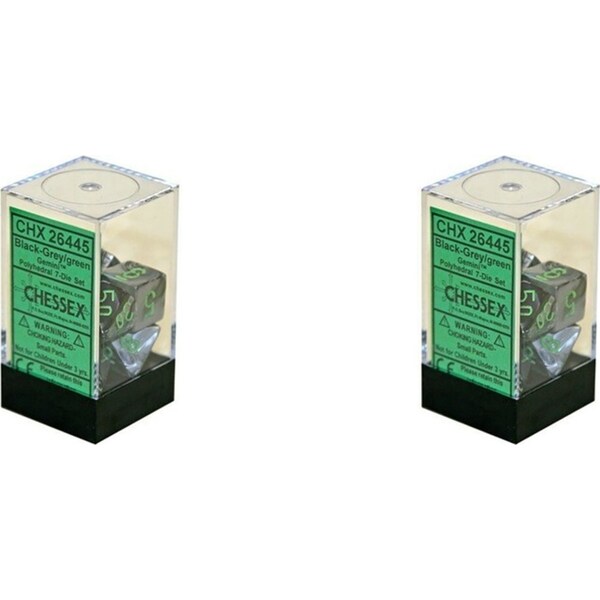2x 7pc Chessex Gemini Polyhedral Role Playing Game Gaming Dice Set BLK/GRY/GRN