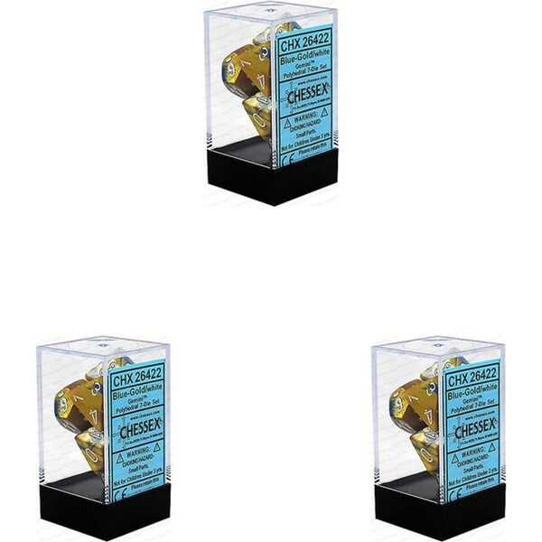 3x 7pc Chessex Gemini Polyhedral Gaming Roleplay Game Dice Set Blue-Gold/White
