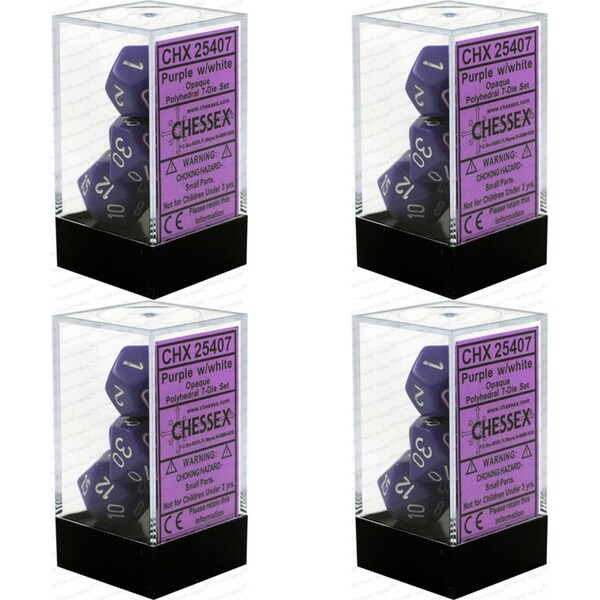 4x 7pc Chessex Opaque Polyhedral Role Playing Game Gaming Dice Set Purple/White