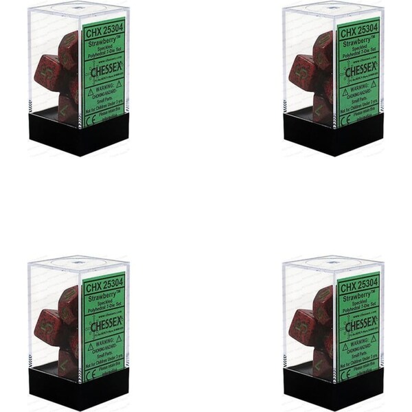 4x 7pc Chessex Speckled Strawberry Polyhedral Roleplay Game Dice Set Red/Green