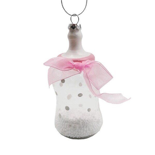 Pink Baby Bottle Glass Hanging Ornament 12.5cm