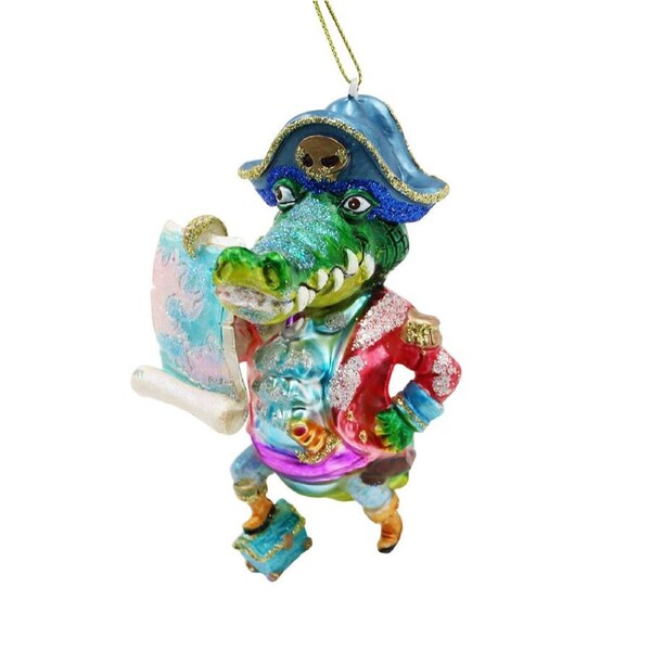 Glass Pirate Crocodile Hanging Ornament 13cm