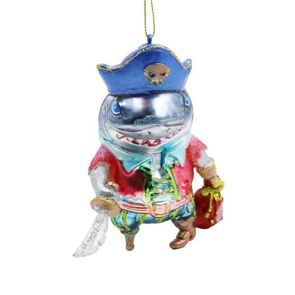 Glass Pirate Shark Hanging Ornament 13cm